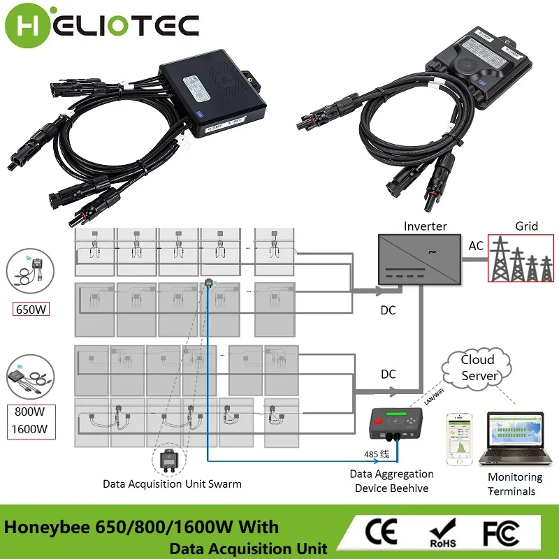 HELIOTEC 650W PV Power Optimizer MPPT 12V-75V Input Ip68 Real-time Solar Panel Monitoring Voltage-Limiting Anti-Hotspot