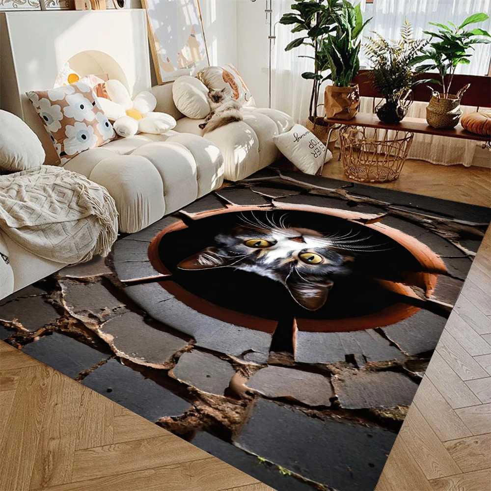Cats Huddling In Hole Graphic Carpet  's play mat Non Slip For Living Room Kitchen Bedroom Cloakroom Lounge