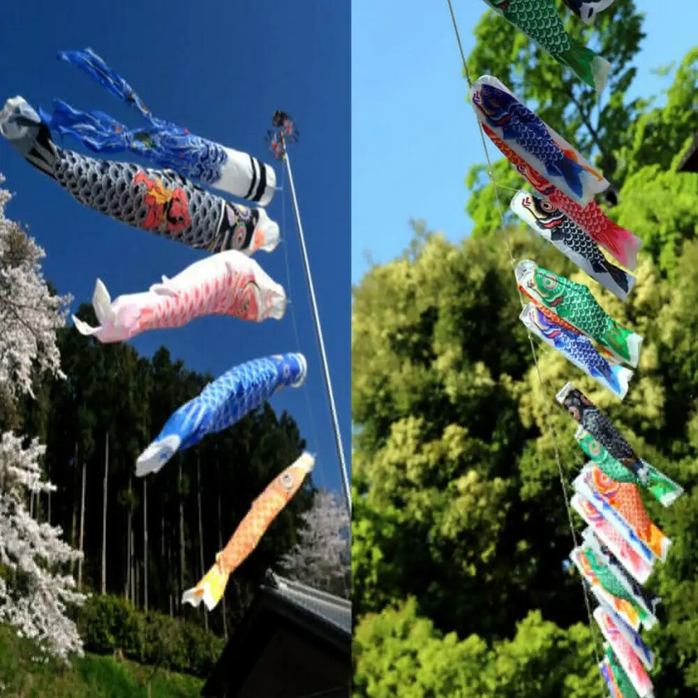 55cm Japanese Nobori Koinobori Carp Streamer Windsock Fish Flag Kite Home Decor Colorful Fish Design Flags Waterproof Satin Flag