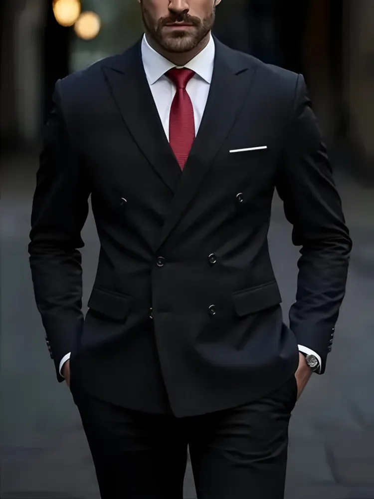 2025 موضة جديدة للرجال مزدوجة الصدر بوتيك بلون الأعمال سليم صالح مكتب العريس الزفاف أفضل للرجل فستان العمل البدلة