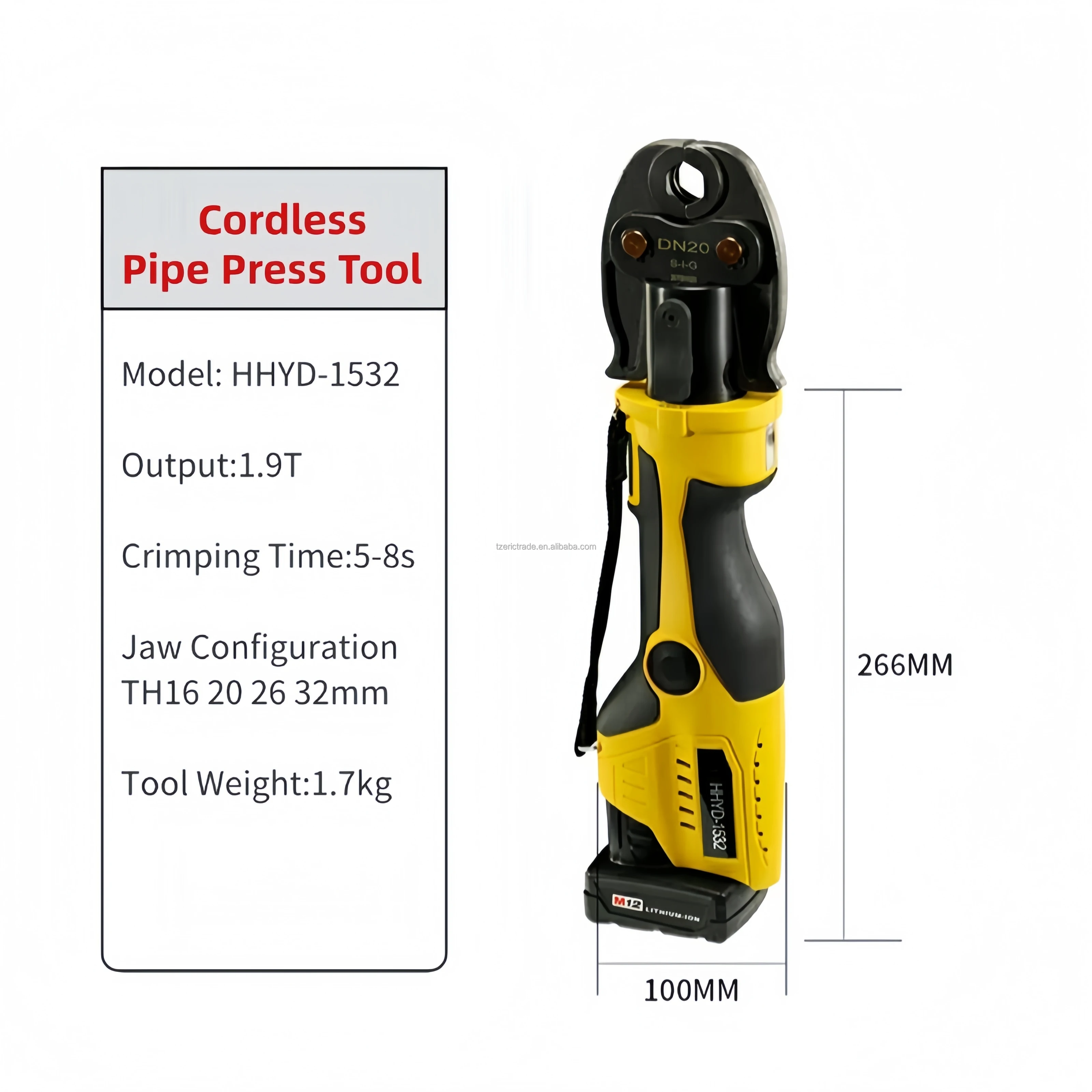 GLAM HHYD-1525 Pro Press 12V 1.9T Battery-Powered Hydraulic Crimping Tool Kit Compact Steel Jaw M15-28 Copper Stainless Steel
