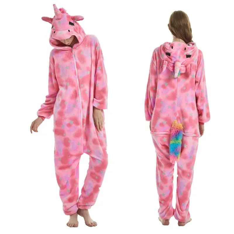 Polar Fleece Hooded Onesies Sleepwear Kigurumi Unicorn Jumpsuit Pajama Kids Adult Cartoon Halloween Cosplay Costumes Home Wear