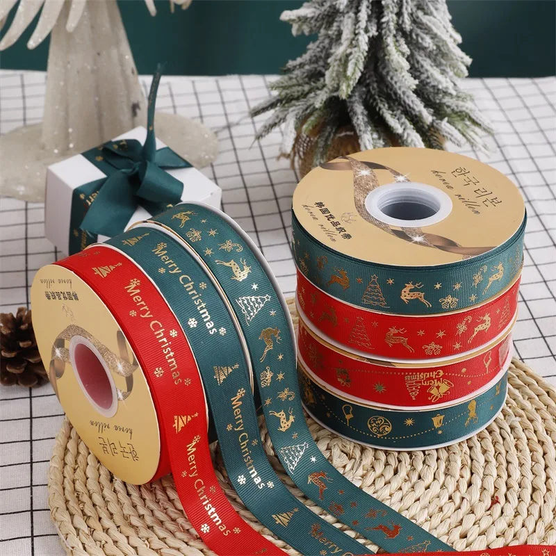 2.5cm 25yards Christmas Ribbon Printed Christmas Polyester Ribbon For Handmade Christma Decoration DIY Cake Bouquet Gift Packing