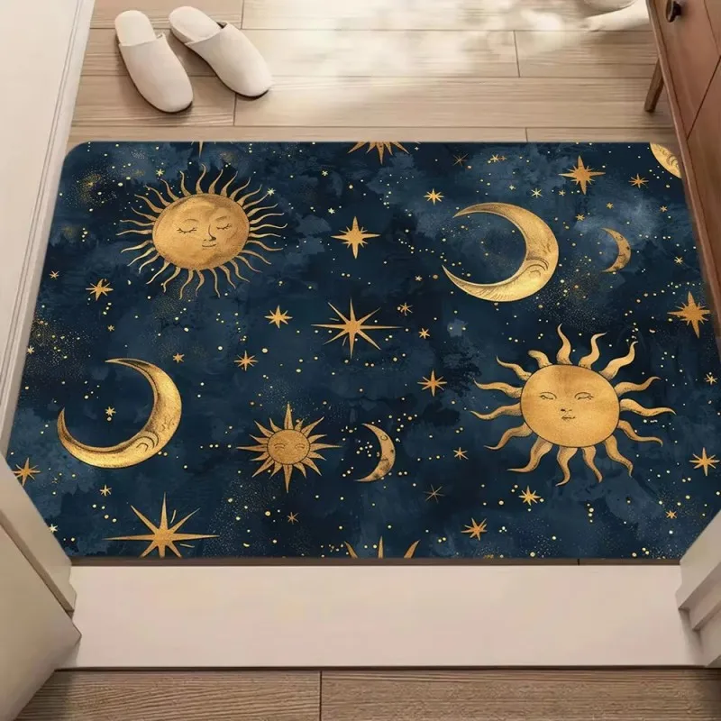 VIKAMA Star, Moon, and Night Sky Print Doormat for Entryways, Bedrooms, and Home Offices—Noise-Reducing + Non-Slip, Home Decor