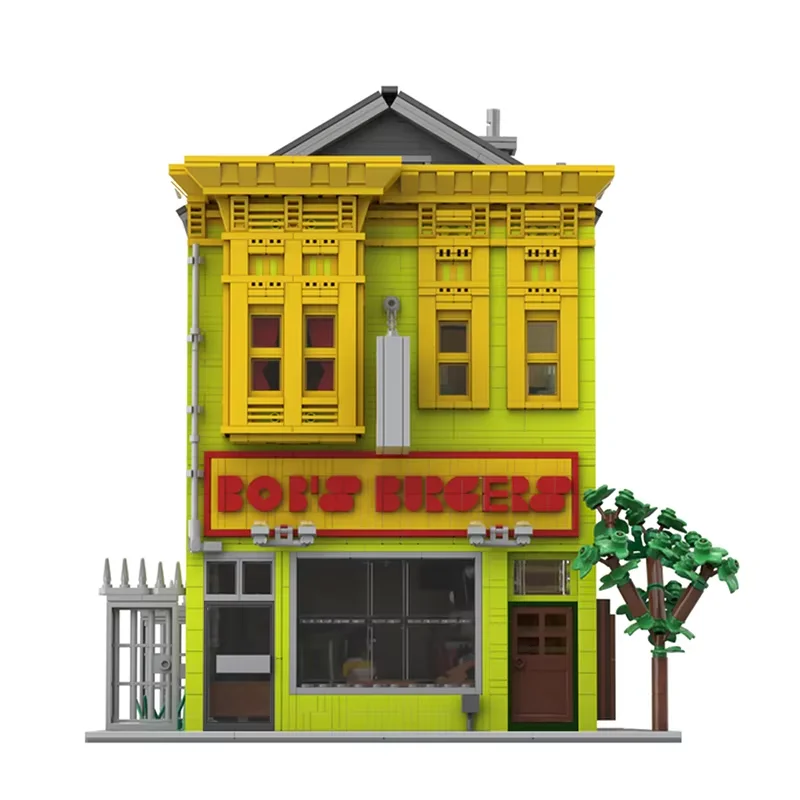 

MOC Bricks City Модульная архитектура Аниме Бобс Бургерс Дом Модель Строительные блоки Комплект Вид на улицу Креативные игрушки «сделай сам» Подарки для детей