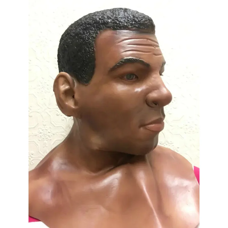 Realista Homem Negro Masculino Modelo Máscara De Látex, Boxer Disfarce, Ali Máscara Overhead completa, Acessório Traje