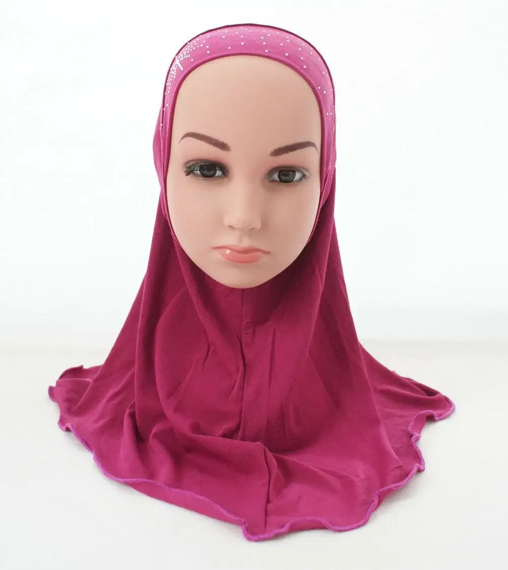 Kids Girls Muslim Arabic Hijab Uuderscarf School Rhinestone Child Headwear Cover Bonnet Shawl Wrap Islamic Headscarf 2-6 Years