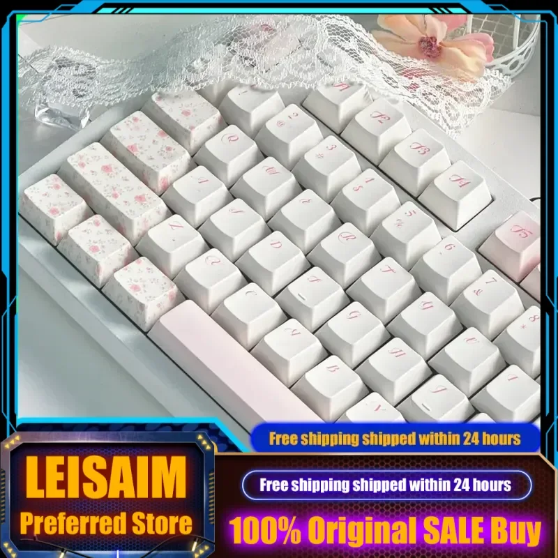 

Floral Cherry Profile Keycaps Thermal Sublimation PBT Pink White Small Fresh Series Personalized Mechanical Keyboard Caps
