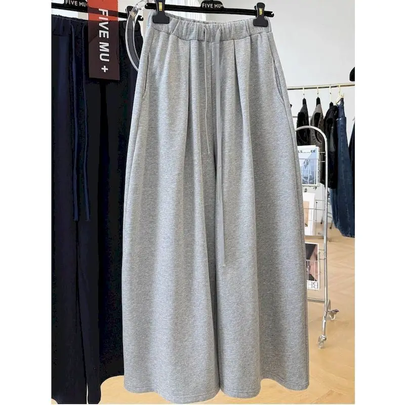 ワイドレッグパンツ女性用ソリッドヴィンテージ原宿韓国スタイル弾性ウエストズボン女性服ルーズカジュアルだぶだぶのスウェットパンツ
