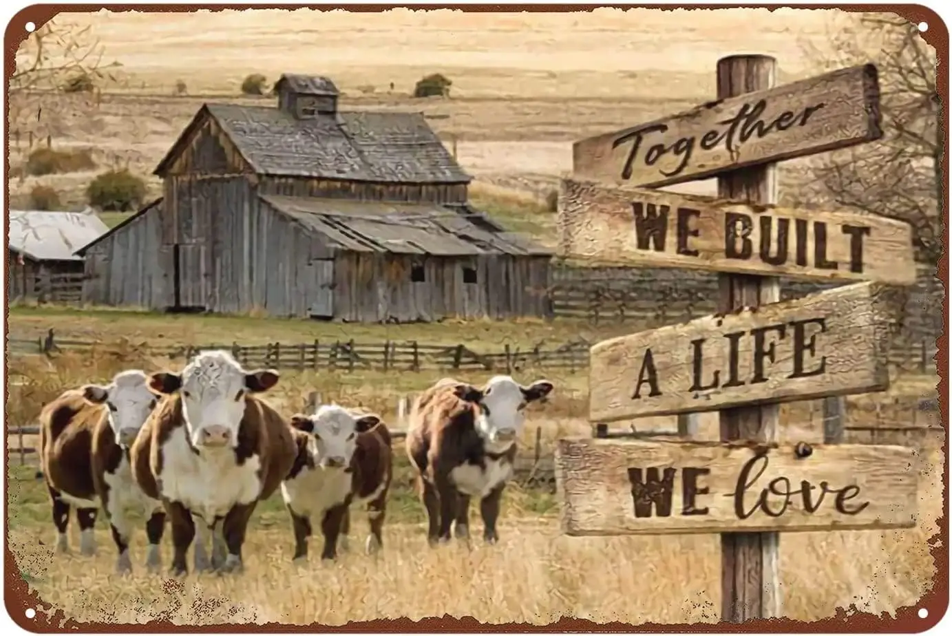 Placa de Metal Engraçada Vintage com Tema Fazenda e Vaca Hereford, Decoração Rústica para Parede de Casa, Cozinha, Bar, Café, Clube de Fazenda, Caverna