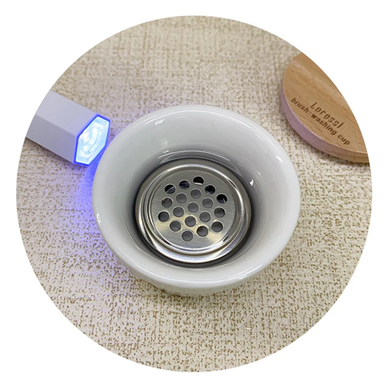 Nail Brushes Washing Cup With Lid Mesh Easy Cleaning Portable Ceramics Nail Art Cup Layers Washer For Nail Art Sequins