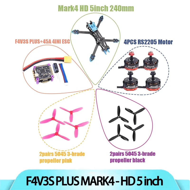 F4V3S PLUS MARK4-HD Mark 4 HD 5 pouces 240mm F4 V3 V3S FC contrôleur de vol RC Drone FPV course quadrirotor Betaflight INAV