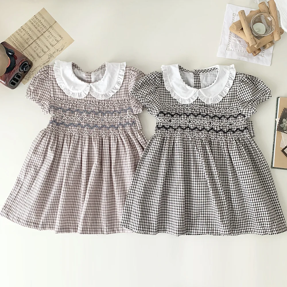 

Baby Girls Dresses Toddler Plaid Dress With Smocking Children Summer Clothes 1-6Y