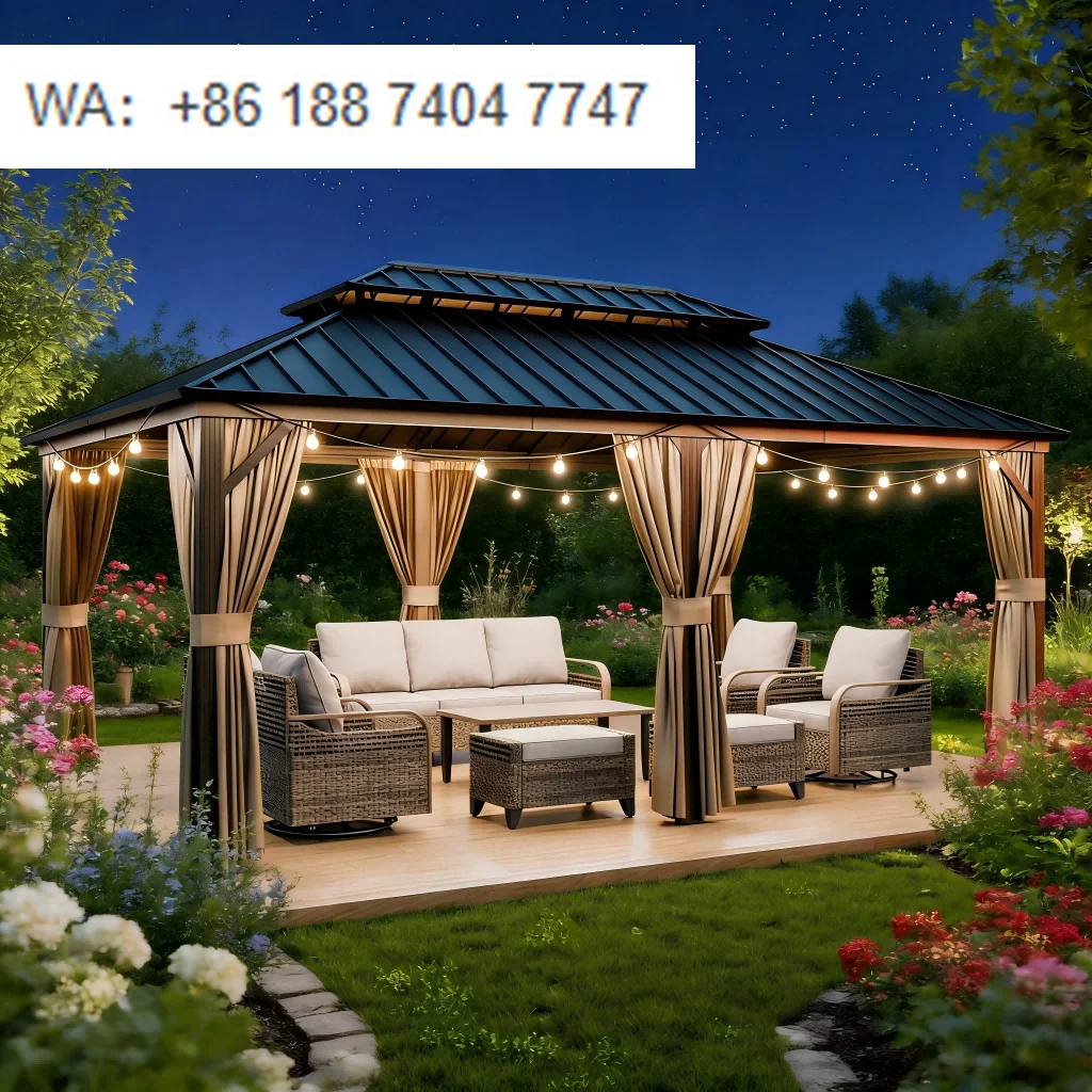 All Weather Hardtop Aluminium Frame Big Wholesale Gazebo Hexagon for BBQ Outdoor Gazebo Solarium Hardtop Hardtop Gazebo 3x4