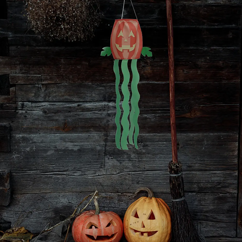 2Pcs Halloween Wind Sock Polyester Garden Yard Decor Outdoor Hanging Wind Direction Flag Pumpkin Themed Festival Party