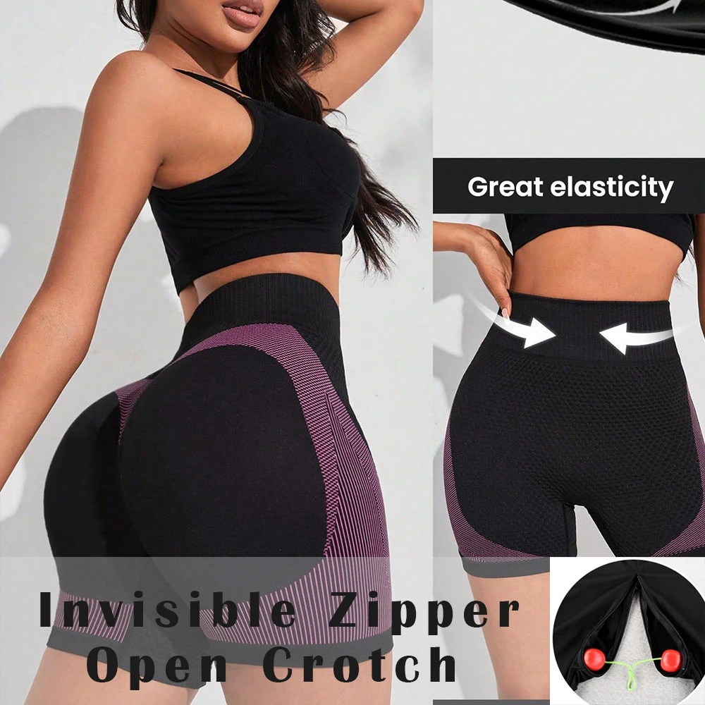 

Invisible Zipper Open Crotch Summer Scrunch Butt Sexy Shorts Women Fitness Sports High Waist Bottoms
