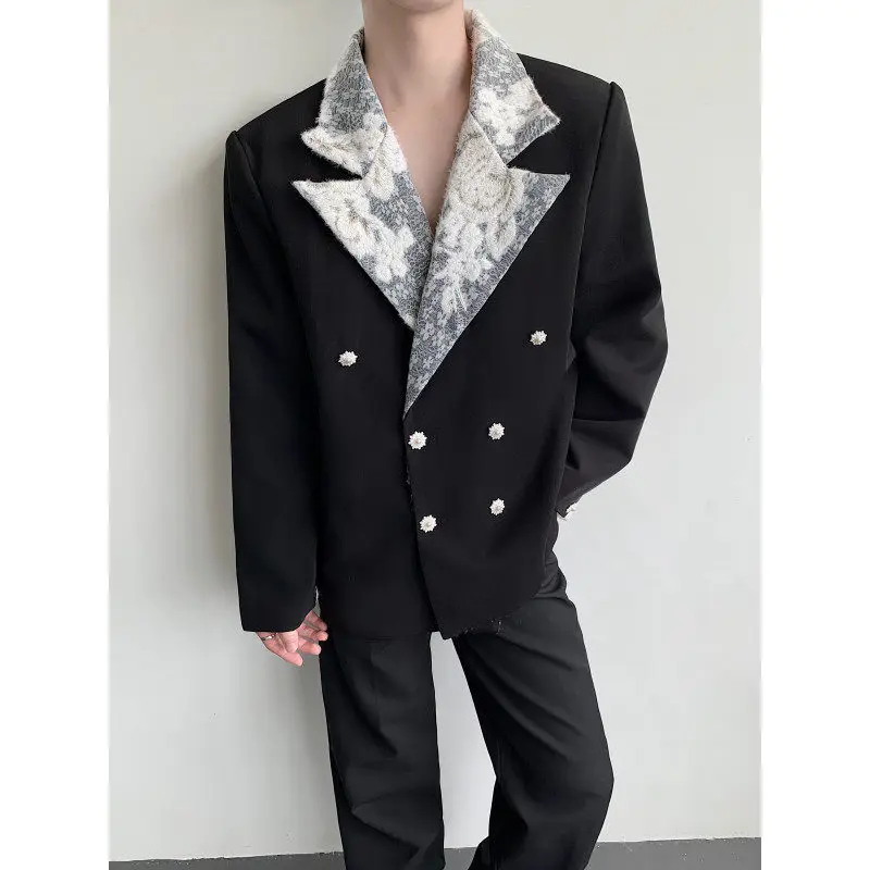 

Men's Lace Splice Formal Suit Winter Aosphere Double Row Snowflake Button Dr Jaet Stand Fit Polyester Fiber Long Sl...