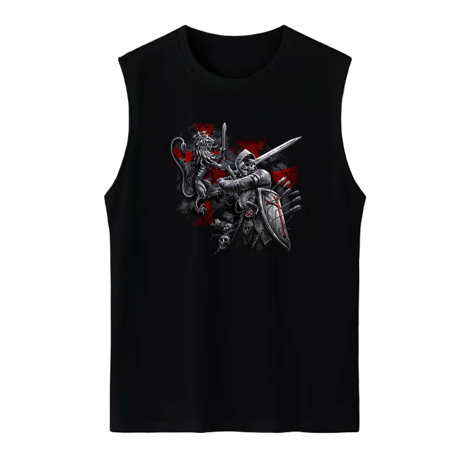 

Готическая майка Crusader Skeleton Warrior Knights Templar, 100% хлопок, с круглым вырезом, повседневная мужская майка, футболка без рукавов, уличная одежда