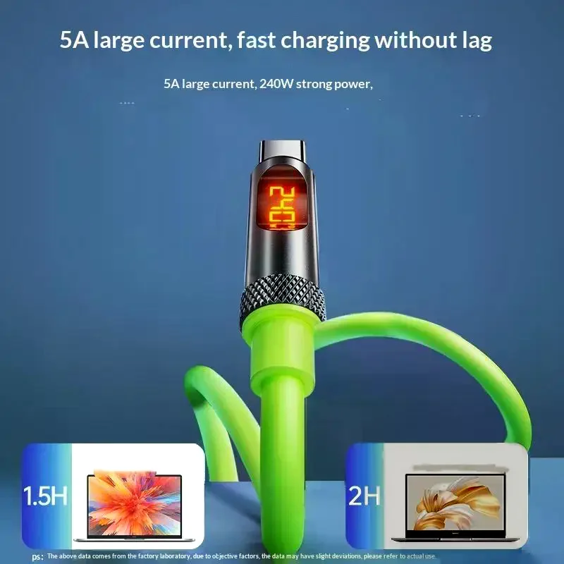 Display USB C Fast Charging Cable 100W 240W, USB A To Type C And USB C To USB C Data Sync Cord For Phones Laptops Tablets LED