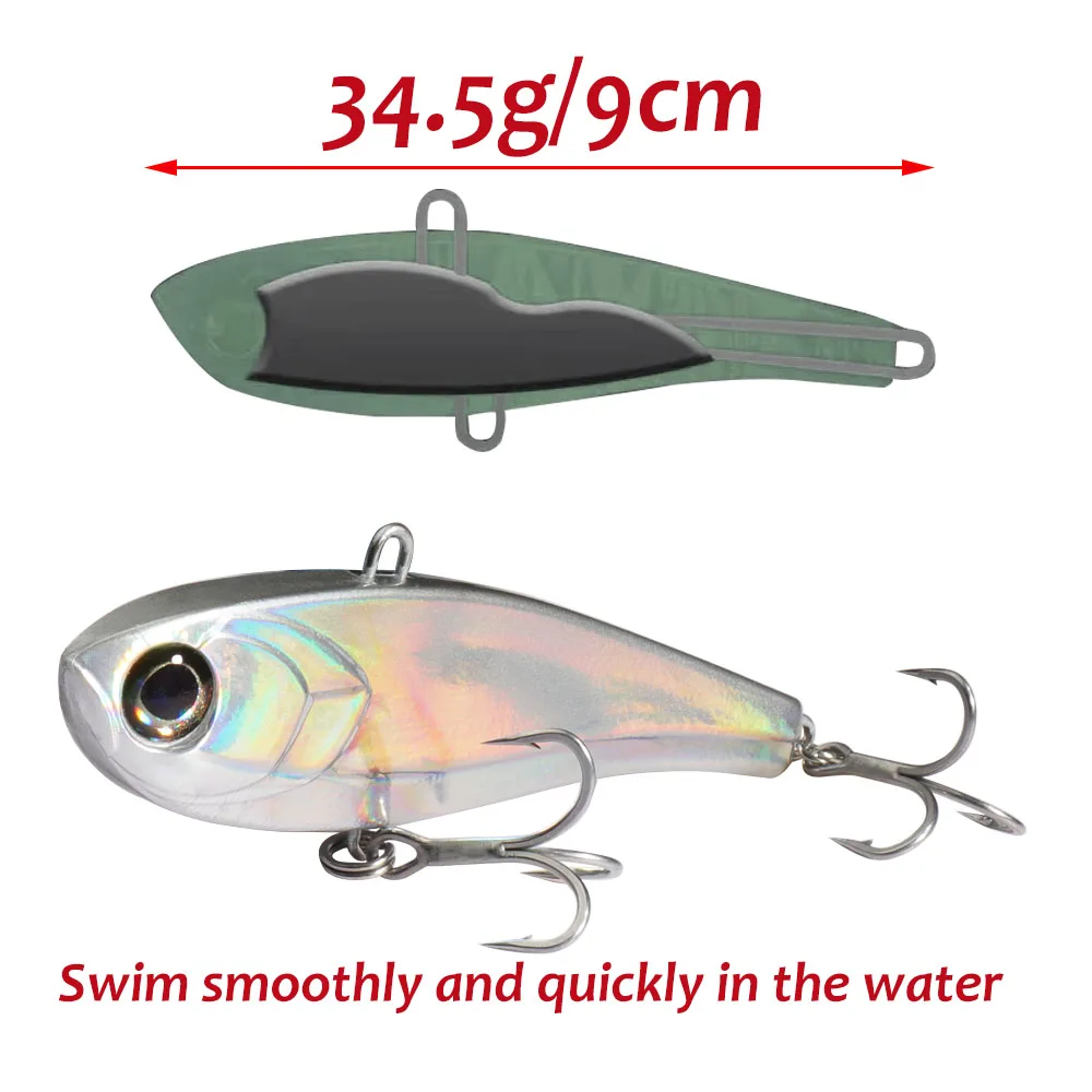 GOBAIT VIB Lápis Afundando Lure, Fundição Pesca Bass Pesca, Gancho Swimbait, Isca de Silicone Spinner Popper, VIB 34,5g, 9cm