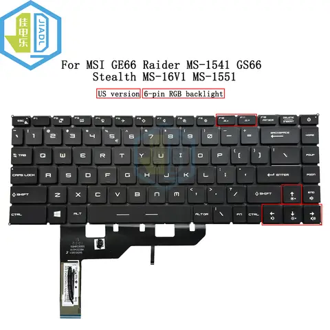 US English Laptop RGB Backlit Keyboards For MSI GP66 Stealth GS66 MSI GE66 Raider MS-1541 GS66 Stealth MS-16V1 MS-1551