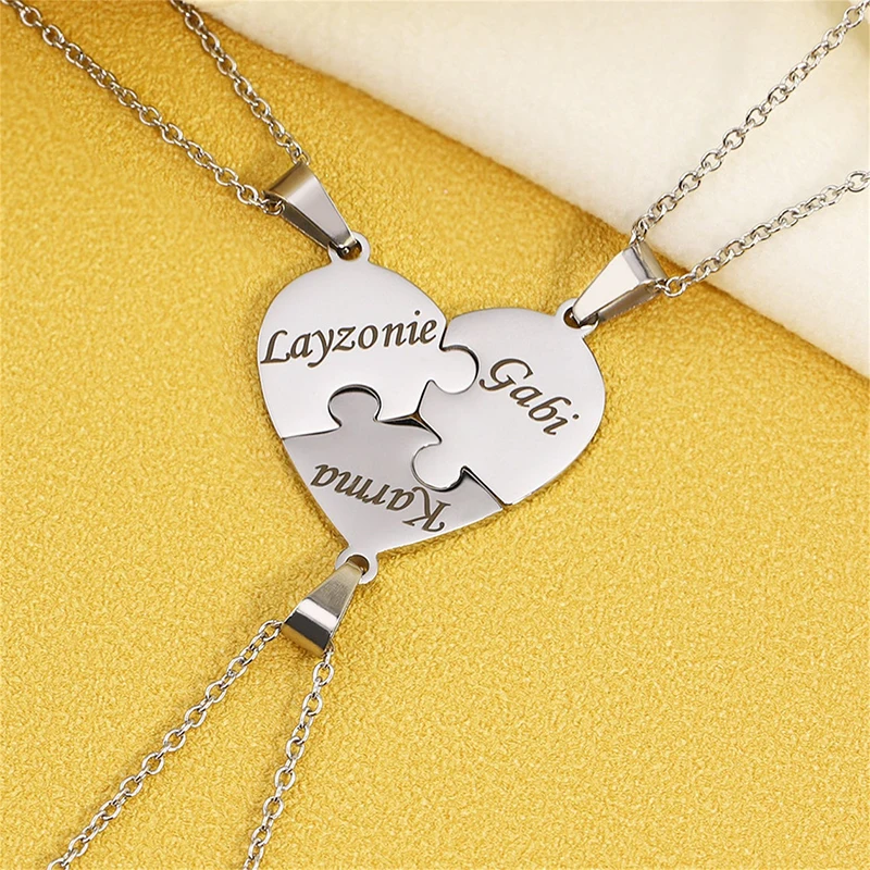 Personalized Heart Puzzle Name Necklace For Women Custom Engraved Family Splicing Love Chain Pendant Friendship BFF Couple Gift