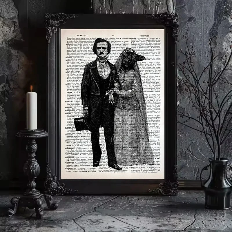 Vintage Gothic Edgar Allan Poe The Raven Antique Sketch Poet Poster Canvas Painting Wall Art Pictures Home Decor Gift