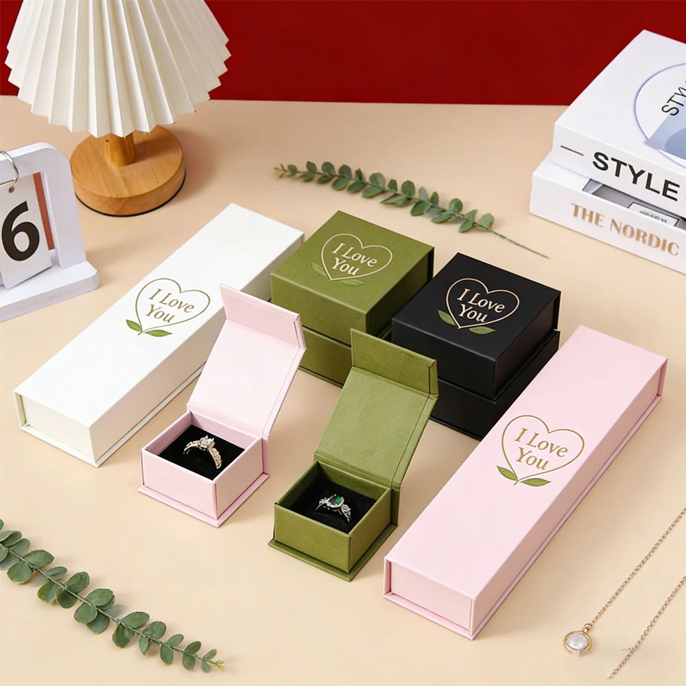 

20Pcs Custom Logo Beige Green Magnet Jewlery Flip Box Bracelet Necklace Ring Earring Brooch Pearl Bangle Gift Brooch Organizer