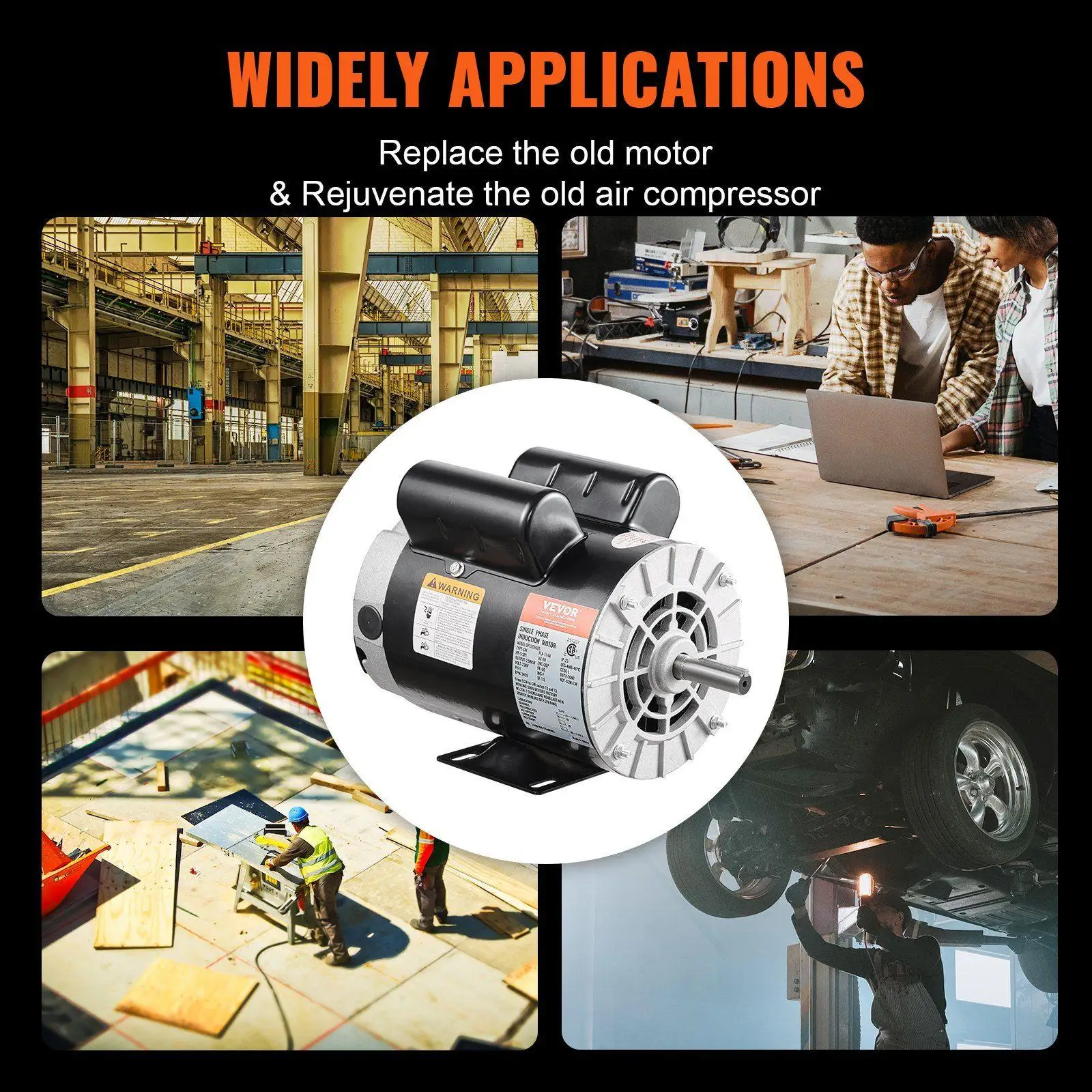 محرك 5HP SPL 3450 دورة في الدقيقة 230 فولت 17.6A 56 إطار ضاغط هواء مفتوح مقاوم للتنقيط 5/8 بوصة عمود مفاتيح دوران قابل للعكس شديد التحمل #6