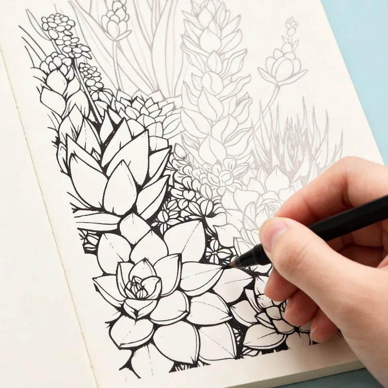 An Adult Meditation and Stress Relief Art Hand Drawn Graffiti Book, with Plants/mandala Flowers/jungle/cat/space Graffiti Themes