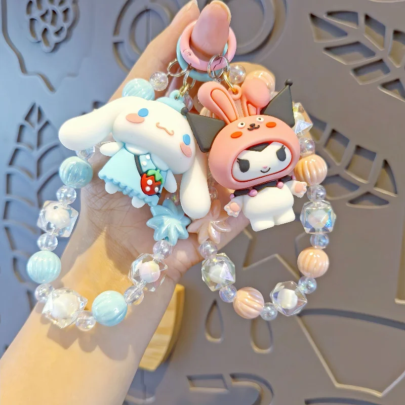 

Sanrio Cute Doll Beaded Phone Chain Hello Kitty Melody Kuromi Cinnamoroll Keychain Pendant Phone Accessories Jewelry Accessories
