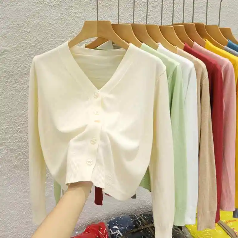 2026 Autumn Winter Versatile Basic Top Solid Color V Neck Knit Women Cardigan Stylish Black Long Sleeve Outerwear Sweater