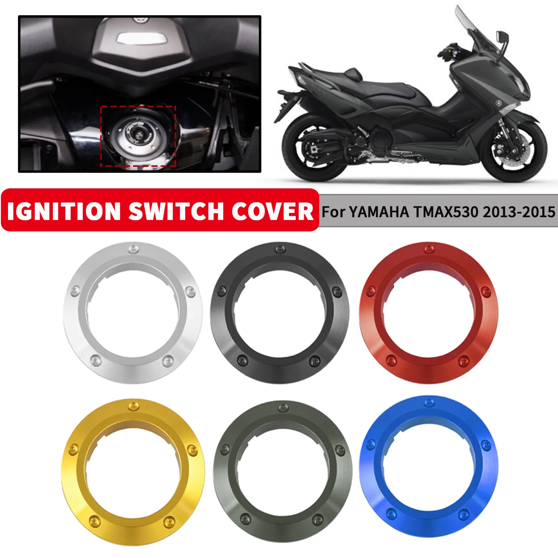 

Motorcycle Aluminum Key Switch Decorative Ring Protector Ignition Cover Guard Protection For Yamaha TMAX530 T-MAX 530 2013-2015