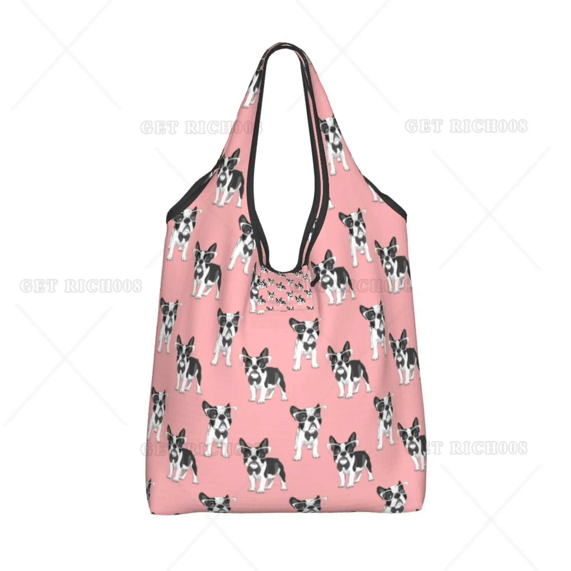 Cute Bulldog Tile Pattern Women Shooper Shopping Bag Folding Tote Bag Eco Grocery Bags Reusable Tote Bag for Outdoor Eco Bag