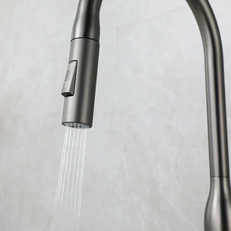 Modern Kitchen Faucet Stainless Steel Flow Kitchen Sink Faucets with Pull Down Sprayer High for Single Hole Sink Brushed Nickel