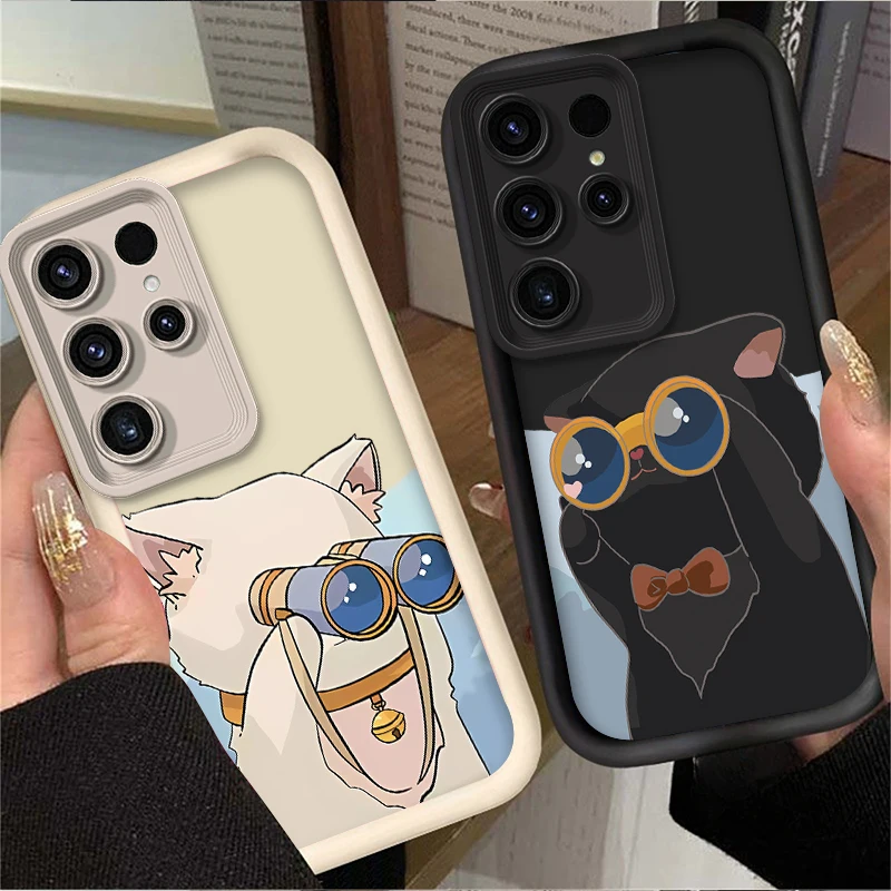 Cute Couple Dingdang Cat Phone Case for Samsung Galaxy S25 S24 S23 Ultra S22 S21 Plus FE 5G A54 A34 A14 A73 A53 A33 5G Soft Etui