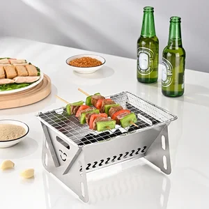 موقد شواء قابل للطي من الفولاذ المقاوم للصدأ في الهواء الطلق ، رف حرق الأخشاب المنزلي ، نوع بطاقة مريح ، رف صغير أعلى 12 مبيعات لموقد الفحم - No8