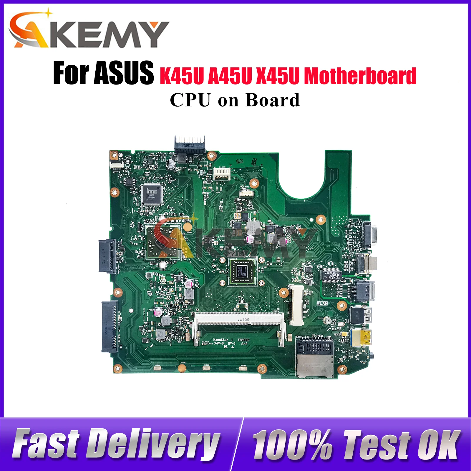 

X45U Laptop Motherboard For ASUS VivoBook X45U A45U X45U K45U Notebook Mainboard With CPU 100% tests OK fast shipping stk