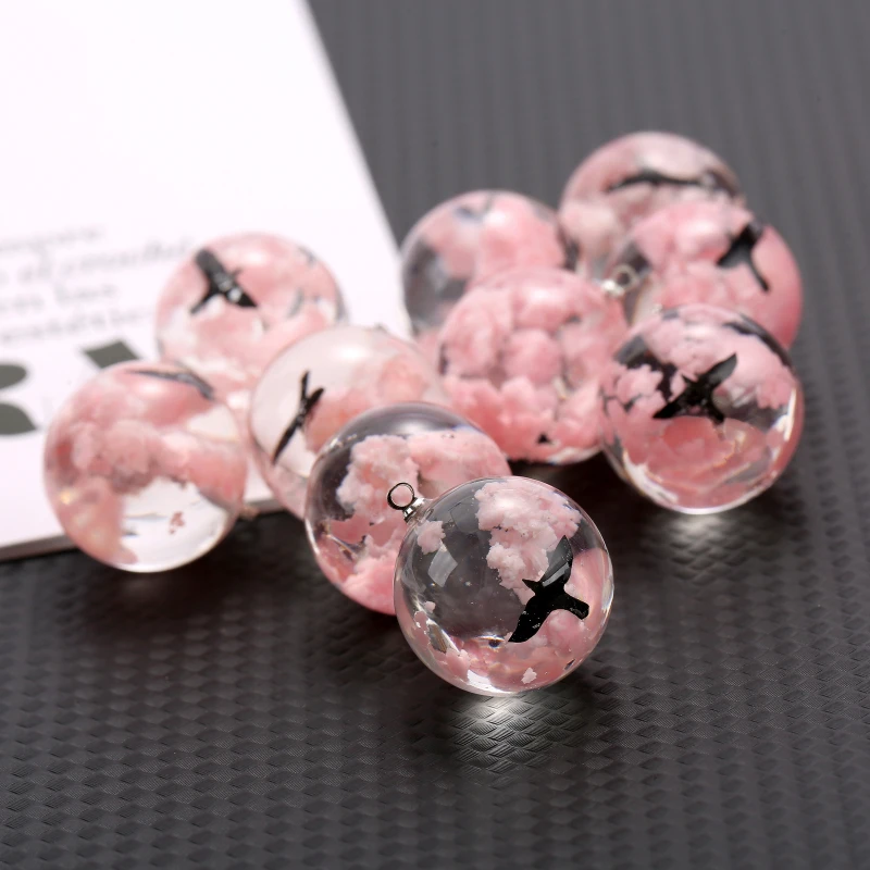 10Pcs Pink Glowing Sky Cloud Eagle Simulated Raven Bird Ball Resin Charms Animal Inside Pendant for Jewelry Making Earring Charm