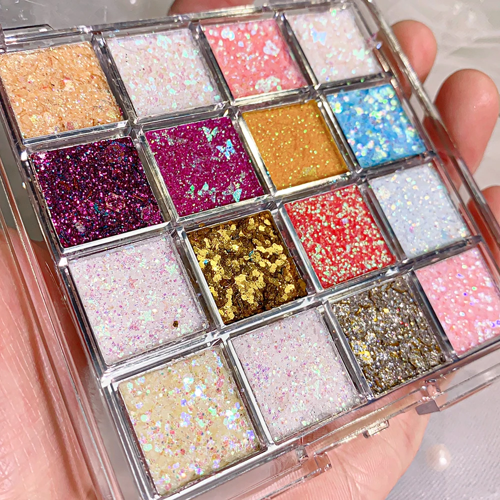 12 grilles paillettes paillettes flocons fard à paupières Palette Laser nacré miroitant reflets paillettes bleu rose jaune paillettes Gel maquillage