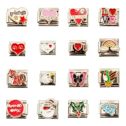 2024 Romantic Red Pink Black Heart Italian Charm Links Fit 9mm Stainless Steel Bracelet DIY Making Jewelry
