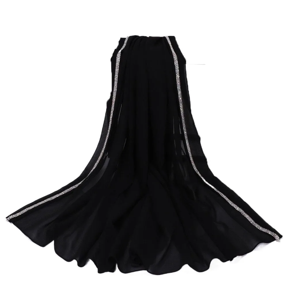 

Шарф-хиджаб, однотонный шарф в этническом стиле со стразами и полями, сверкающий исламский тюрбан, бандана, тонкий платок на каждый день