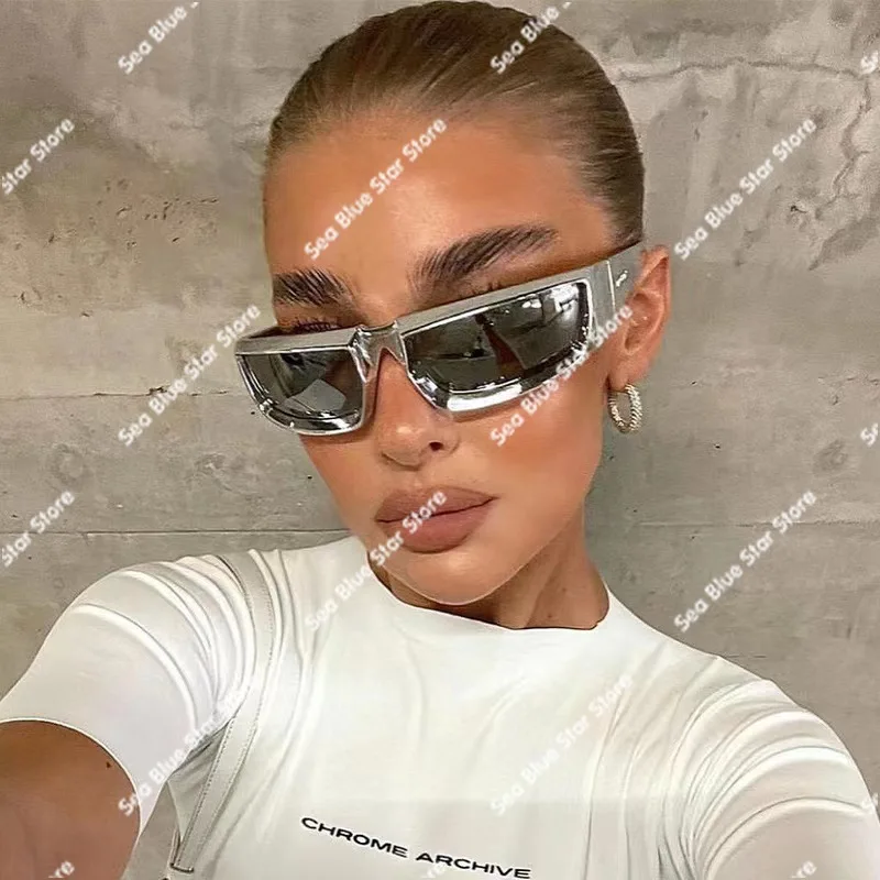 New personalized silver sunglasses Spice Girls, cycling glasses European and American cross-border Y2K futuristic sunglasses