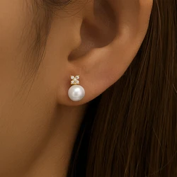 CANNER Real 925 Sterling Silver Petaled Crystal Pearl Stud Earrings For Women Fashion Jewelry Party Gifts Brincos Pendientes