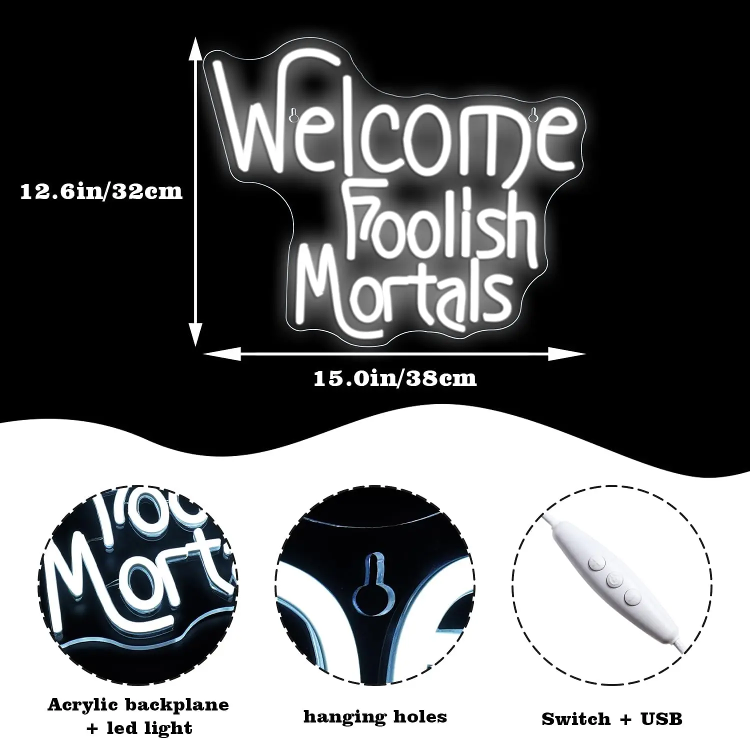 Welcome Foolish Mortals Neon Led Sign Room Decoration Lamp Dimmable Lights Halloween For Party Bedroom Bar Wall Decor Lamp USB