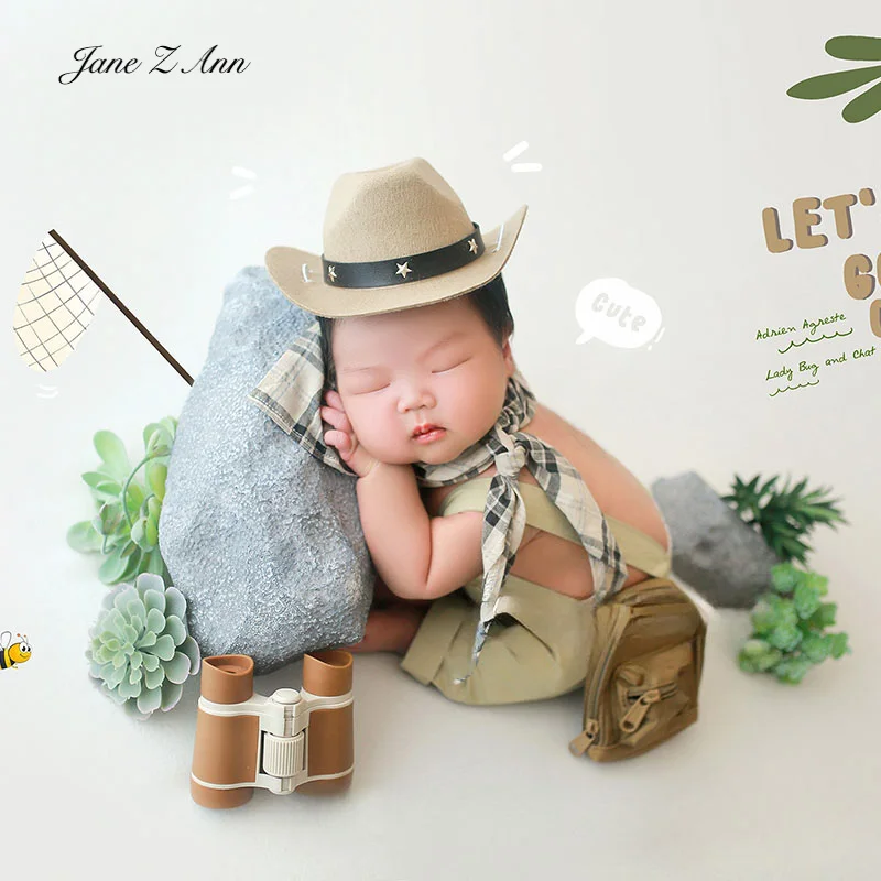 Baby boy girl camping theme photography props hat+scarf +clothes newborn shooting