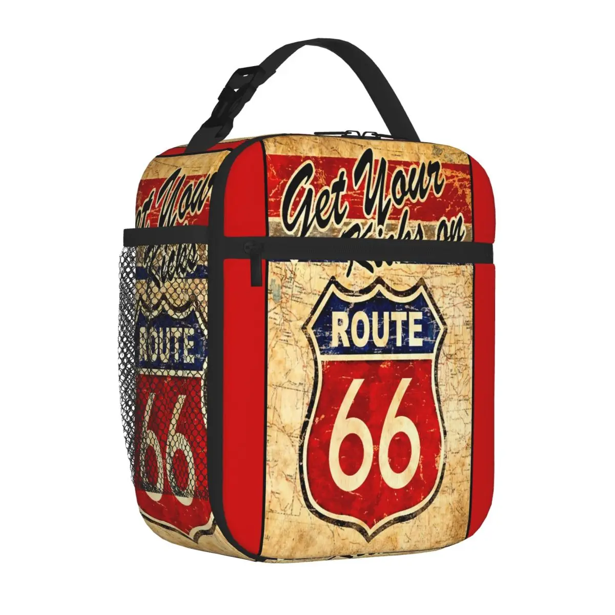 Hot Sale Route 66 Vintage Highway Sign Print Baby Neoprene Texture Outdoor Lunch Bag School Field Trip Insulated Lunch Bag
