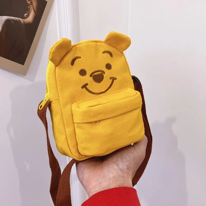 Disney Winnie Bear Children\'s Satchel Bag Cartoon Cute Women\'s Mini Crossbody Bag High Quality Solid Color Canvas Shoulder Purse