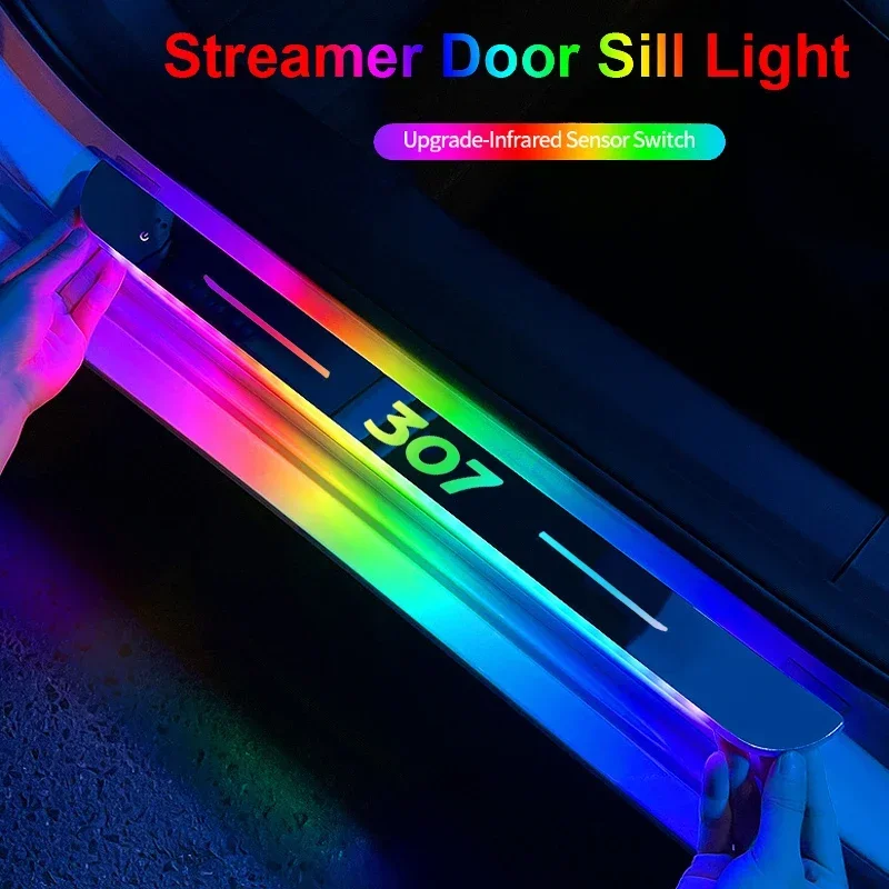 Wireless Illuminated Threshold Strips USB LED Welcome Pedal Door Sill Stepping Light Car Styling for Peugeot 307 Logo