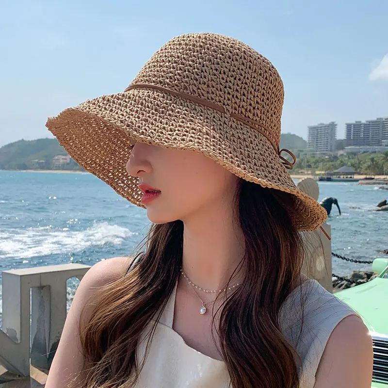 2022 Women's Summer Bucket Folding fashion cool Straw Hat Panamas UV Protection Sun Visor Seaside Beach Hat Tide Summer Hats